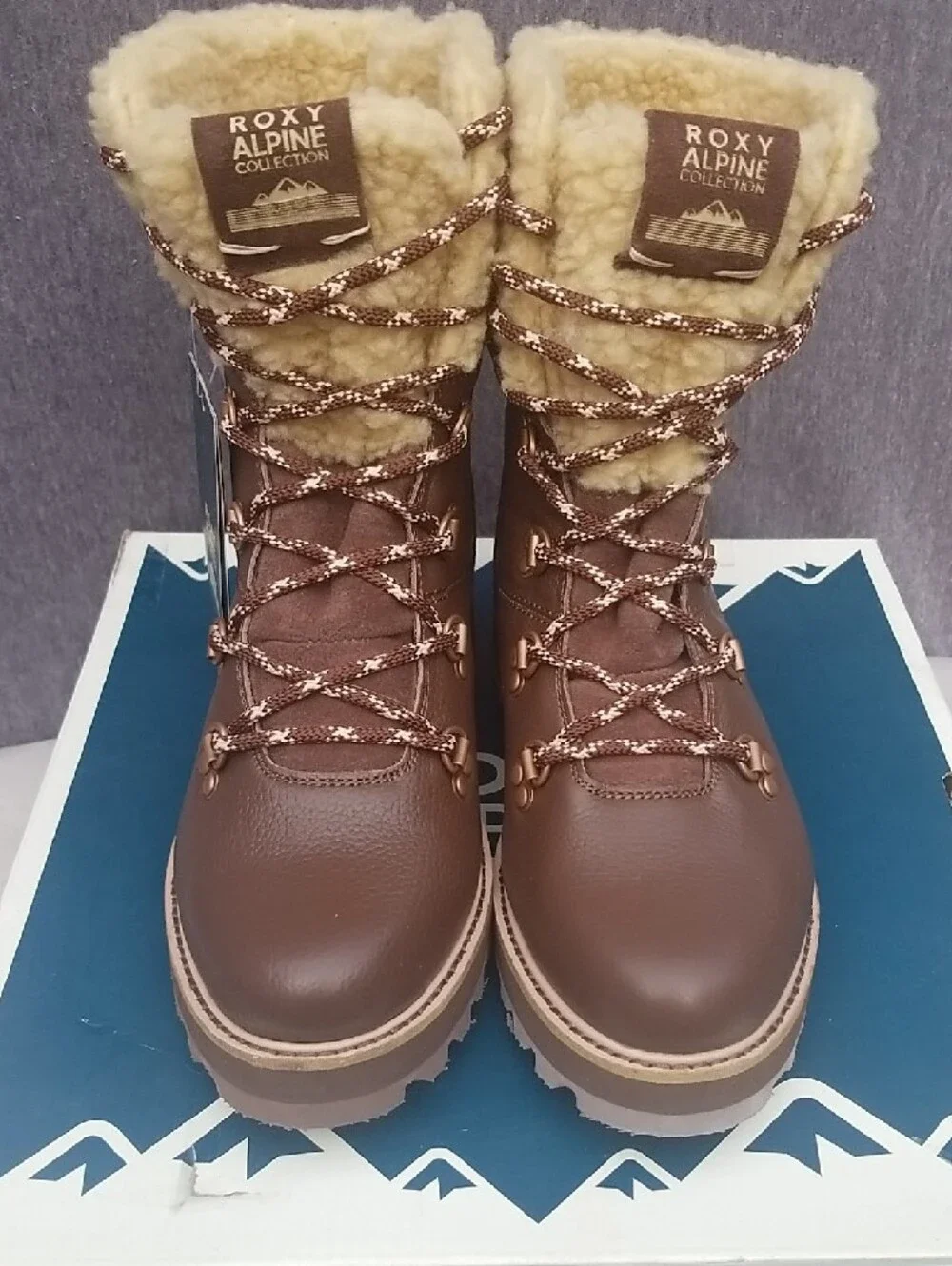 Roxy Brandi II Brown Faux-Shearling Lace-Up Winter Boots 10